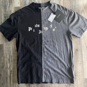 Palm Angels Broken Logo Panelled Black Grey Tee